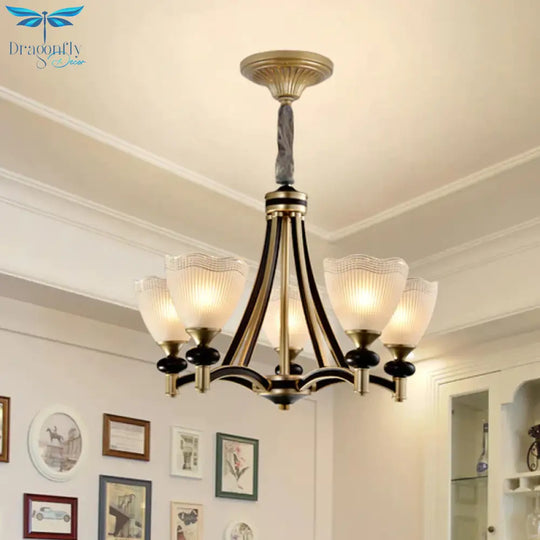 Bud Prismatic Glass Chandelier Traditionalism 3/5 Heads Bedroom Suspension Pendant In Black And Gold