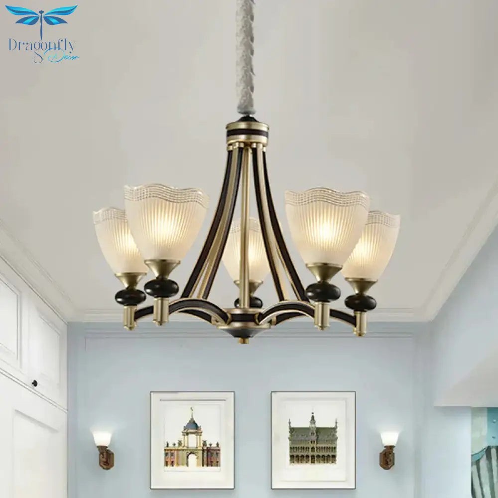 Bud Prismatic Glass Chandelier Traditionalism 3/5 Heads Bedroom Suspension Pendant In Black And Gold