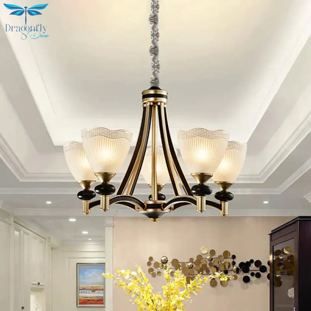 Bud Prismatic Glass Chandelier Traditionalism 3/5 Heads Bedroom Suspension Pendant In Black And Gold