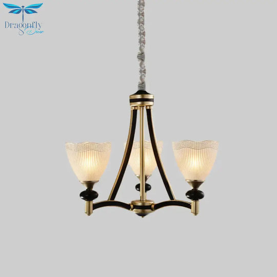 Bud Prismatic Glass Chandelier Traditionalism 3/5 Heads Bedroom Suspension Pendant In Black And Gold