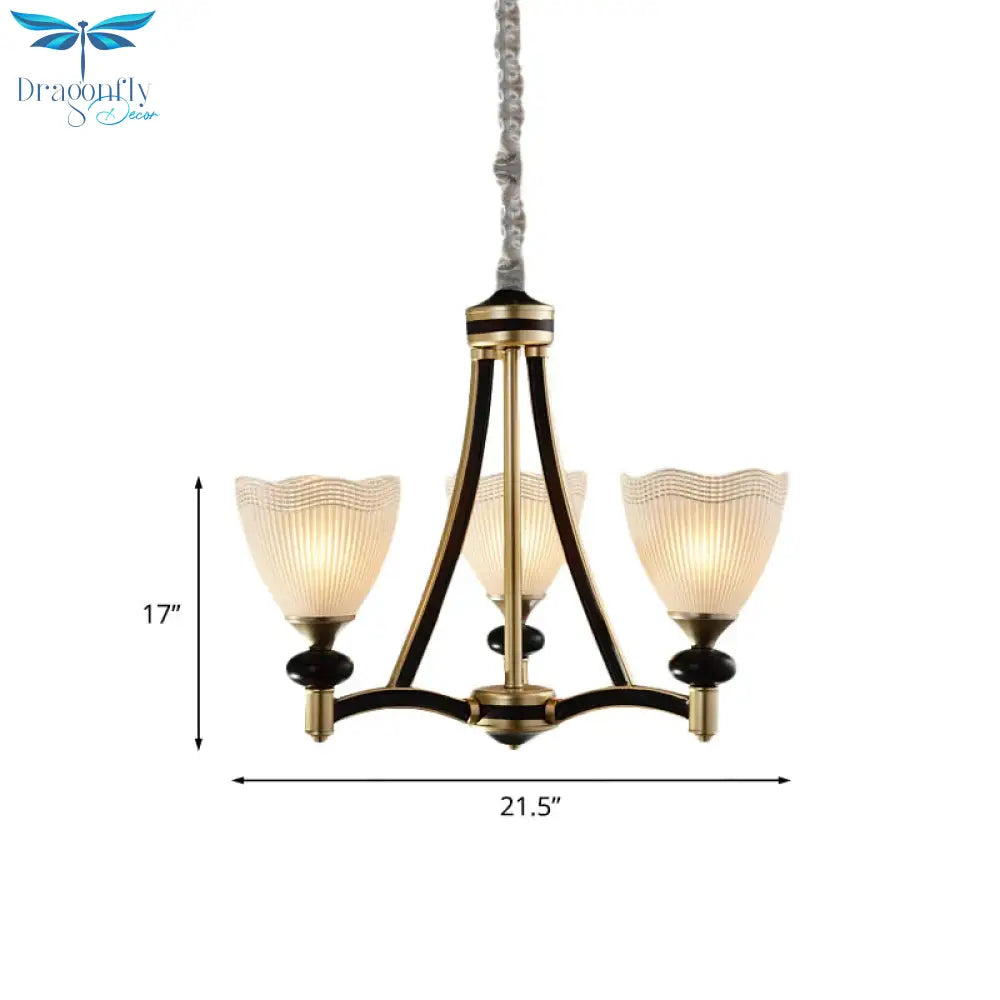 Bud Prismatic Glass Chandelier Traditionalism 3/5 Heads Bedroom Suspension Pendant In Black And Gold