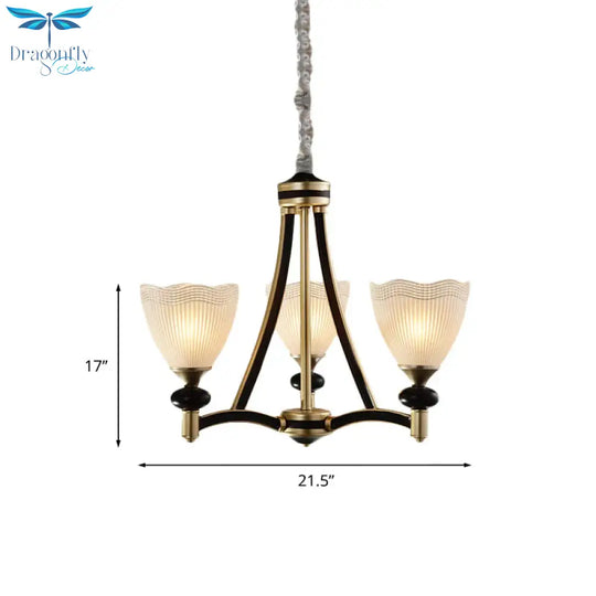 Bud Prismatic Glass Chandelier Traditionalism 3/5 Heads Bedroom Suspension Pendant In Black And Gold