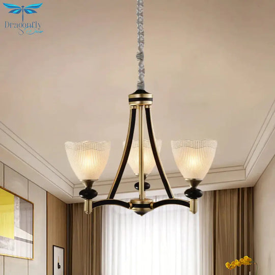 Bud Prismatic Glass Chandelier Traditionalism 3/5 Heads Bedroom Suspension Pendant In Black And Gold