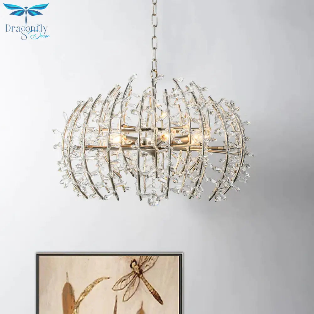 Caged Dining Room Chandelier Pendant Light Traditional Crystal 5 Lights Silver Ceiling Lamp