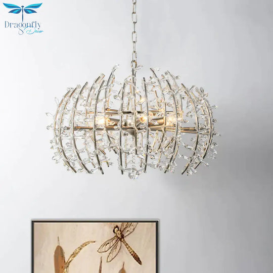 Caged Dining Room Chandelier Pendant Light Traditional Crystal 5 Lights Silver Ceiling Lamp