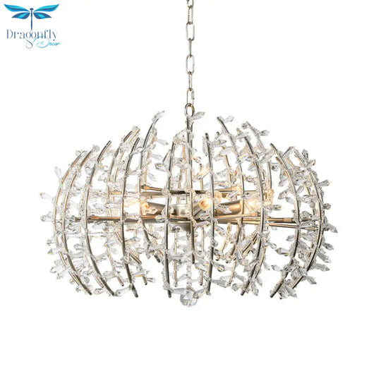Caged Dining Room Chandelier Pendant Light Traditional Crystal 5 Lights Silver Ceiling Lamp