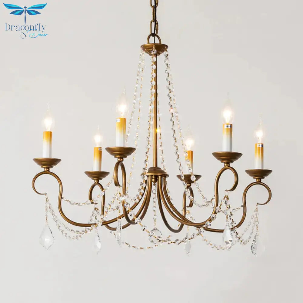 Candelabra Bedroom Chandelier Pendant Light Rustic Crystal 6/9 Lights Brass Down Lighting