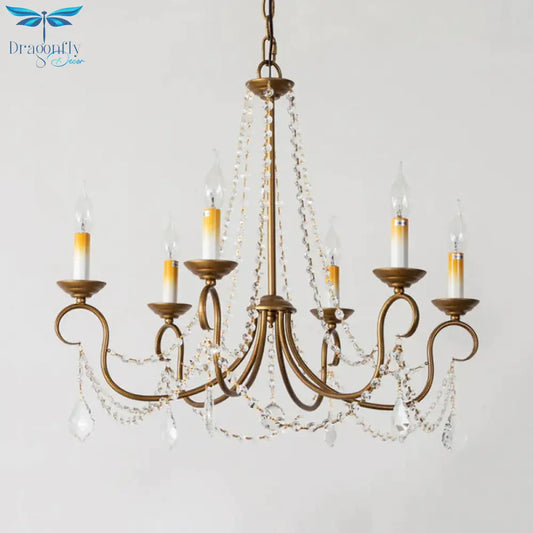 Candelabra Bedroom Chandelier Pendant Light Rustic Crystal 6/9 Lights Brass Down Lighting
