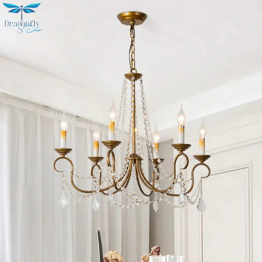 Candelabra Bedroom Chandelier Pendant Light Rustic Crystal 6/9 Lights Brass Down Lighting