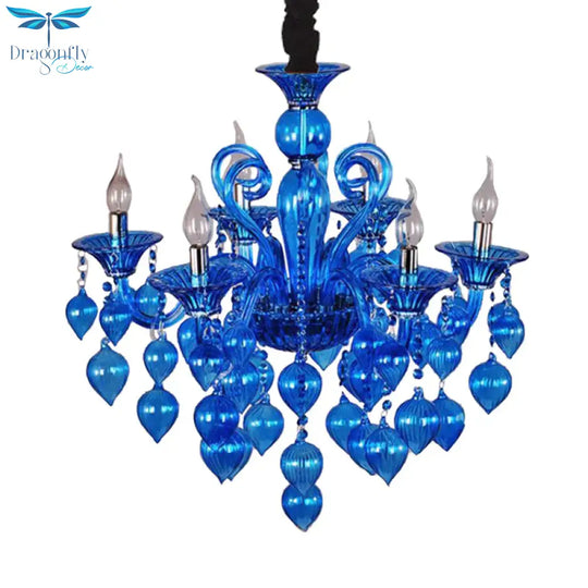 Candelabra Crystal Drop Ceiling Light Traditional 6 Heads Living Room Chandelier Lighting In