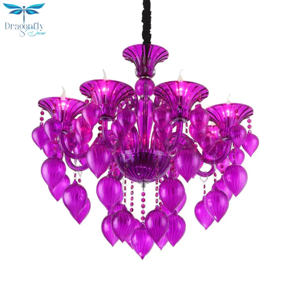 Candelabra Crystal Drop Ceiling Light Traditional 6 Heads Living Room Chandelier Lighting In