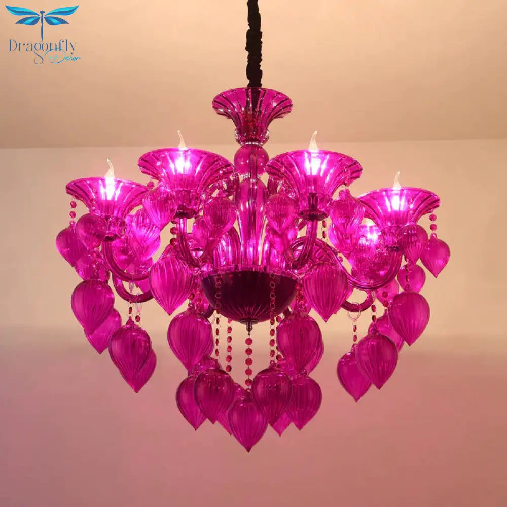 Candelabra Crystal Drop Ceiling Light Traditional 6 Heads Living Room Chandelier Lighting In
