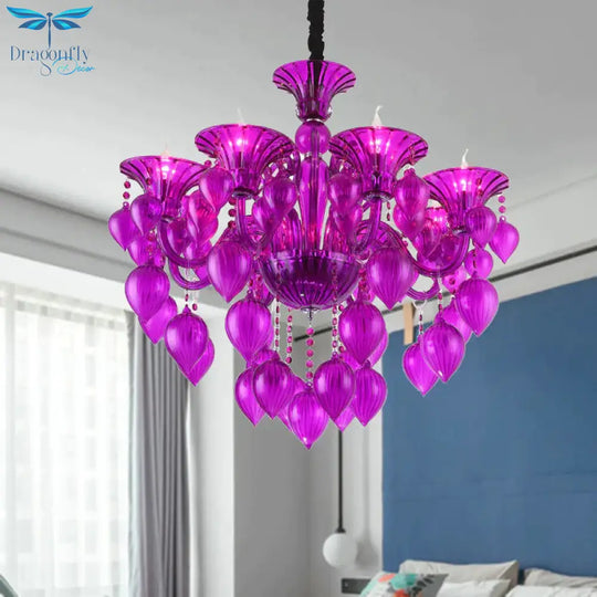 Candelabra Crystal Drop Ceiling Light Traditional 6 Heads Living Room Chandelier Lighting In
