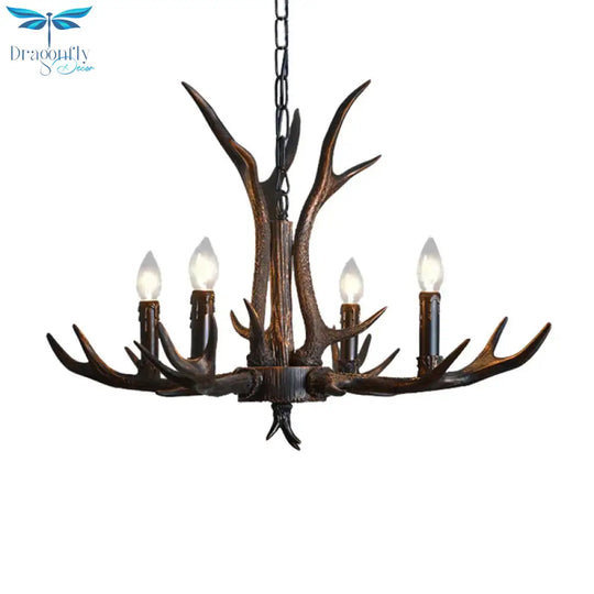 Candelabra Dining Room Hanging Lamp Traditional Resin 4/6/8 Bulbs Black Chandelier Pendant Light