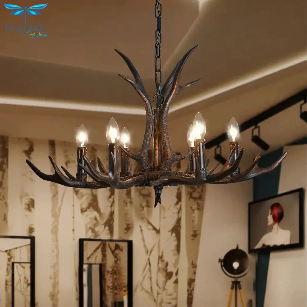 Candelabra Dining Room Hanging Lamp Traditional Resin 4/6/8 Bulbs Black Chandelier Pendant Light