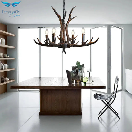 Candelabra Dining Room Hanging Lamp Traditional Resin 4/6/8 Bulbs Black Chandelier Pendant Light