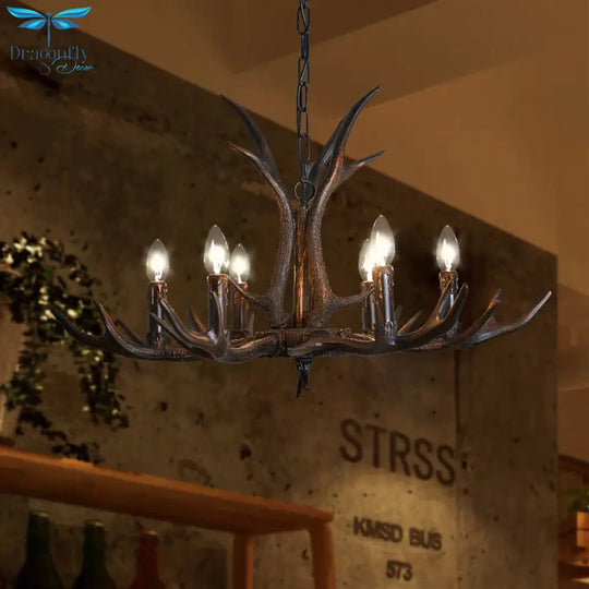 Candelabra Dining Room Hanging Lamp Traditional Resin 4/6/8 Bulbs Black Chandelier Pendant Light