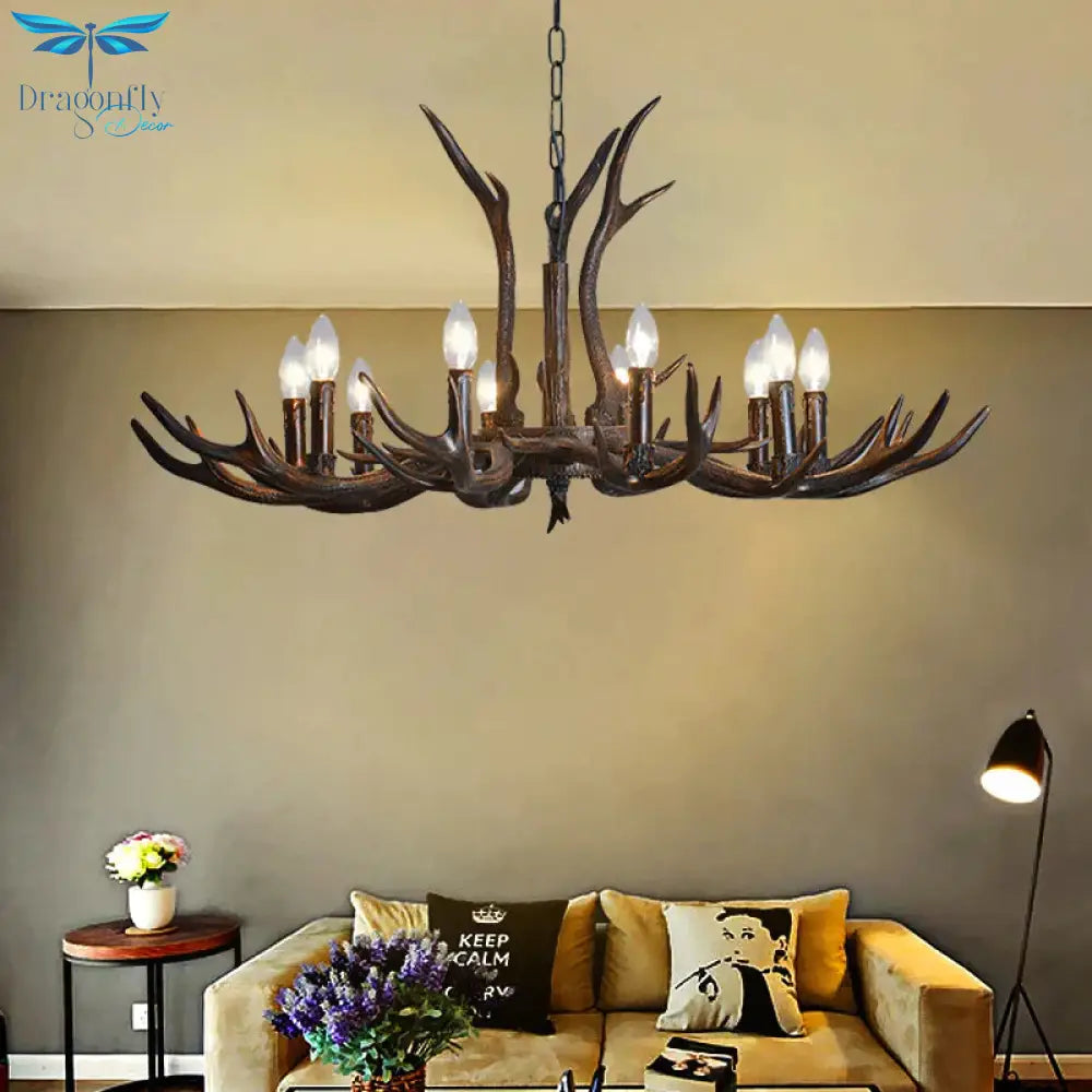 Candelabra Dining Room Hanging Lamp Traditional Resin 4/6/8 Bulbs Black Chandelier Pendant Light