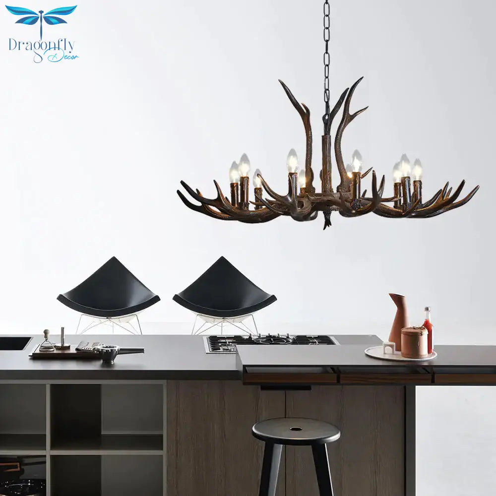 Candelabra Dining Room Hanging Lamp Traditional Resin 4/6/8 Bulbs Black Chandelier Pendant Light