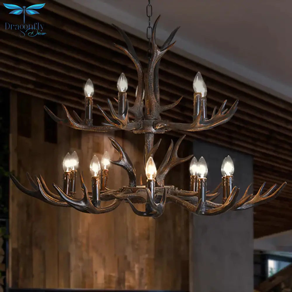 Candelabra Dining Room Hanging Lamp Traditional Resin 4/6/8 Bulbs Black Chandelier Pendant Light