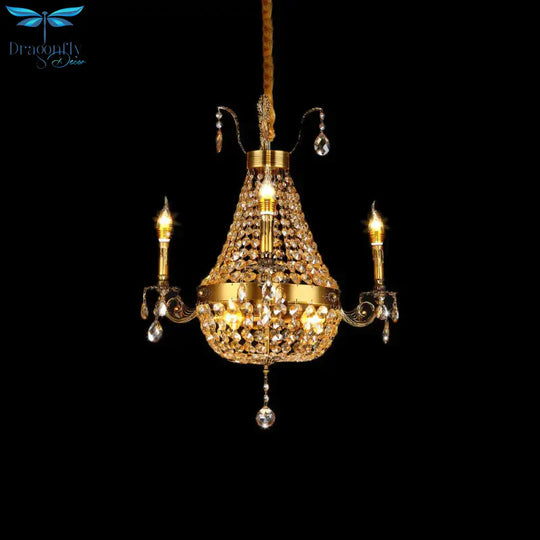 Candelabra Hanging Light Contemporary Metal 2/6/8 Lights Gold Chandelier With Crystal Strand