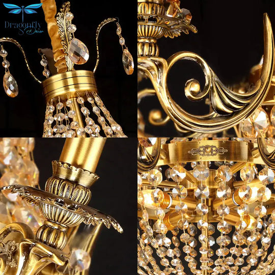 Candelabra Hanging Light Contemporary Metal 2/6/8 Lights Gold Chandelier With Crystal Strand
