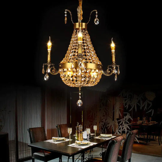 Candelabra Hanging Light Contemporary Metal 2/6/8 Lights Gold Chandelier With Crystal Strand