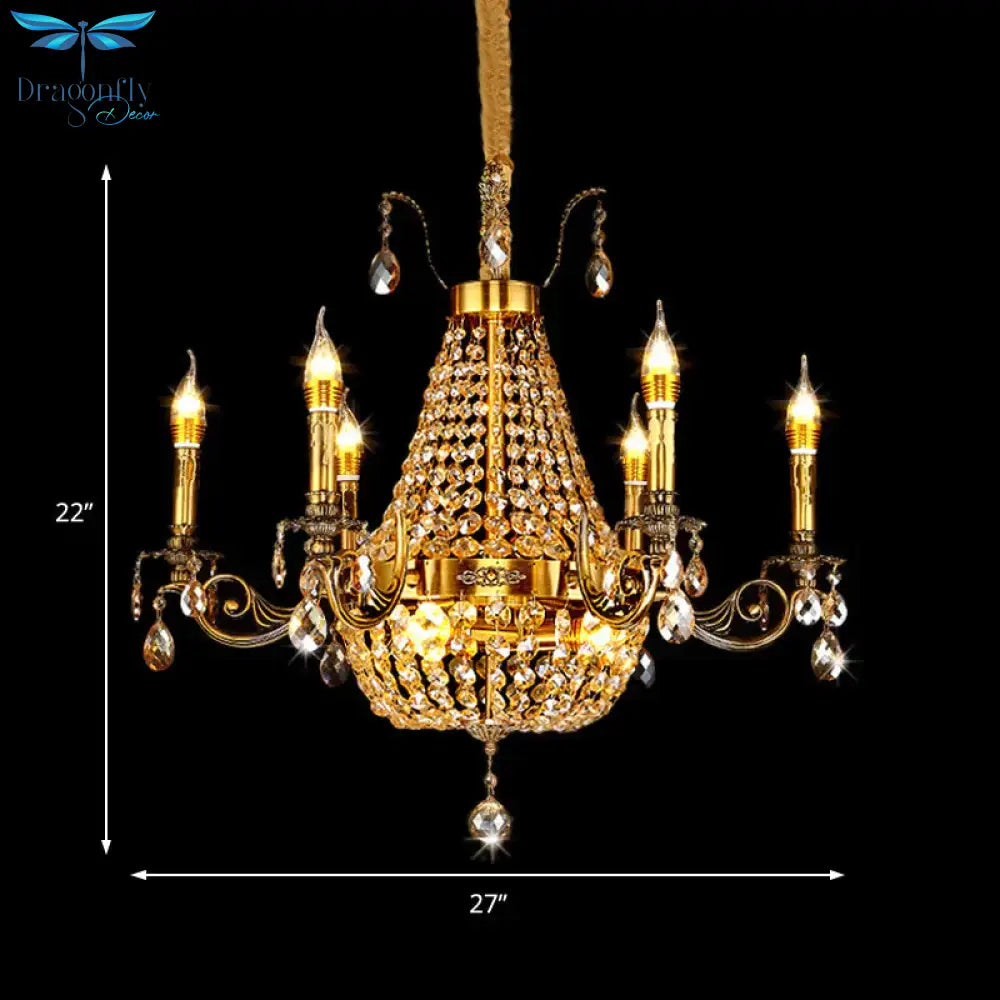 Candelabra Hanging Light Contemporary Metal 2/6/8 Lights Gold Chandelier With Crystal Strand