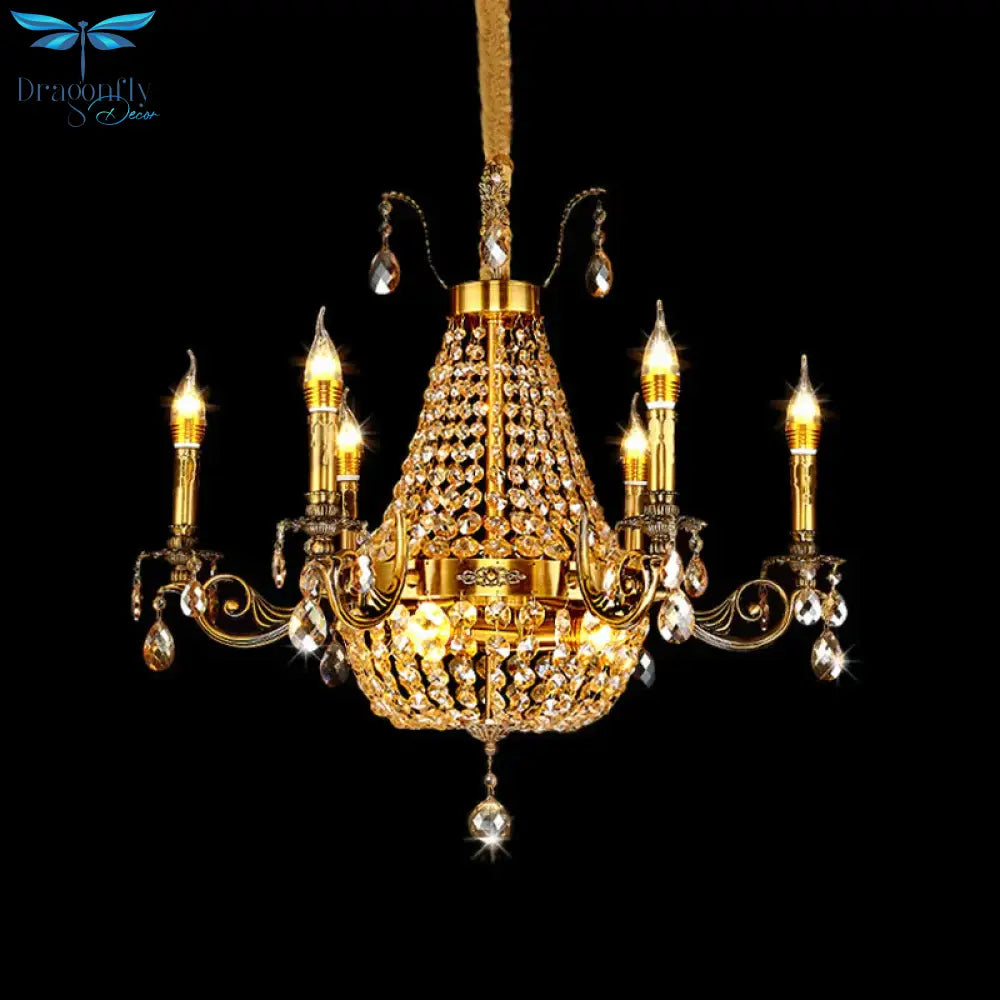 Candelabra Hanging Light Contemporary Metal 2/6/8 Lights Gold Chandelier With Crystal Strand