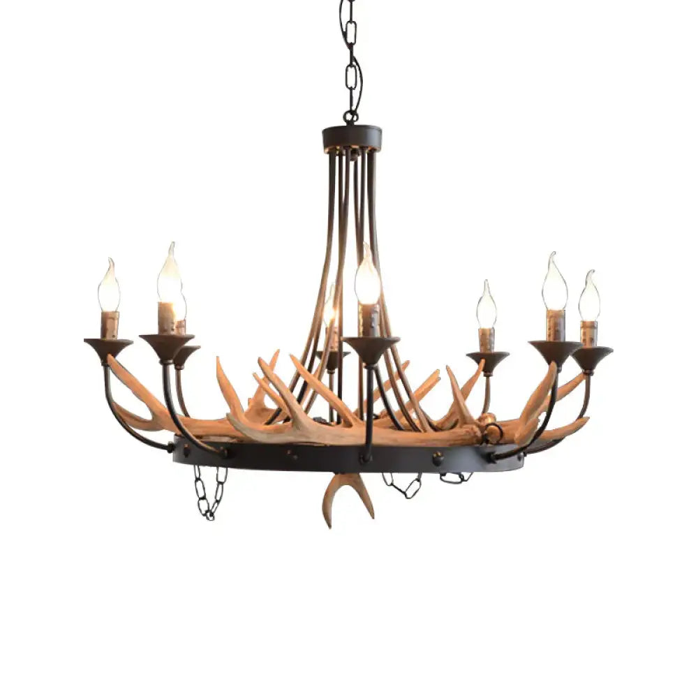 Candelabra Resin Ceiling Lamp Cottage 8 - Bulb Dining Room Pendant Chandelier In Black