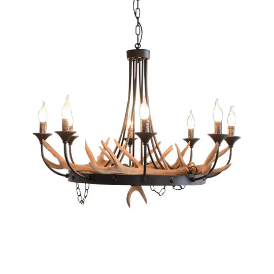Candelabra Resin Ceiling Lamp Cottage 8 - Bulb Dining Room Pendant Chandelier In Black