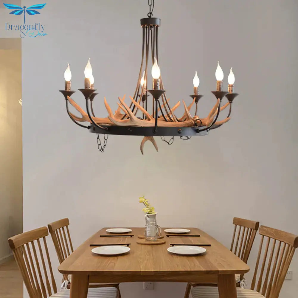Candelabra Resin Ceiling Lamp Cottage 8 - Bulb Dining Room Pendant Chandelier In Black