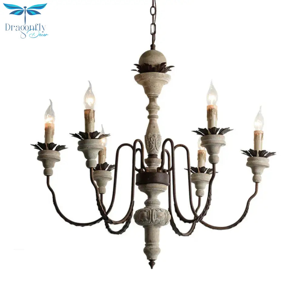 Candelabra Wood Hanging Light With Gooseneck Arm Minimalism 6 - Bulb Restaurant Chandelier Lighting
