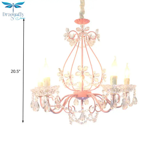 Candle Bedroom Ceiling Chandelier Traditional K9 Crystal 3/5 Heads Pink Hanging Light Fixture