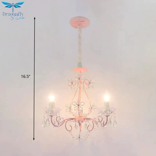 Candle Bedroom Ceiling Chandelier Traditional K9 Crystal 3/5 Heads Pink Hanging Light Fixture