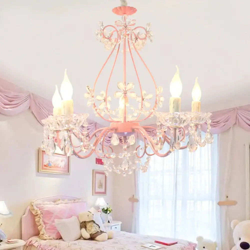 Candle Bedroom Ceiling Chandelier Traditional K9 Crystal 3/5 Heads Pink Hanging Light Fixture 5 /