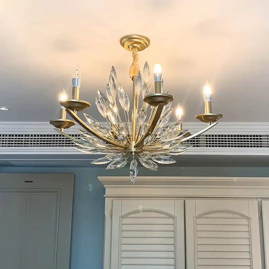 Candle Bedroom Pendant Chandelier Countryside Crystal 6/8 Lights Gold Hanging Ceiling Light 6 /