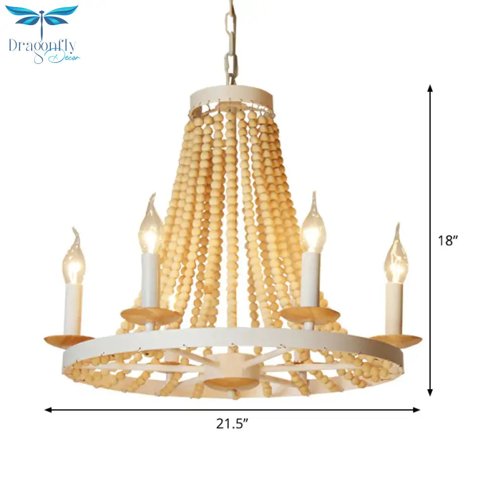 Candle Chandelier Light Rustic Wood 6 Heads Yellow Hanging Lamp Kit For Living Room