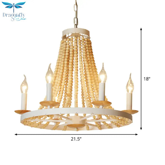 Candle Chandelier Light Rustic Wood 6 Heads Yellow Hanging Lamp Kit For Living Room