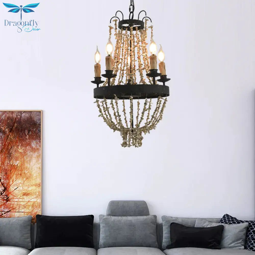 Candle Chandelier Light Traditional Metal 5 Heads Rust Hanging Lamp Kit With Stone