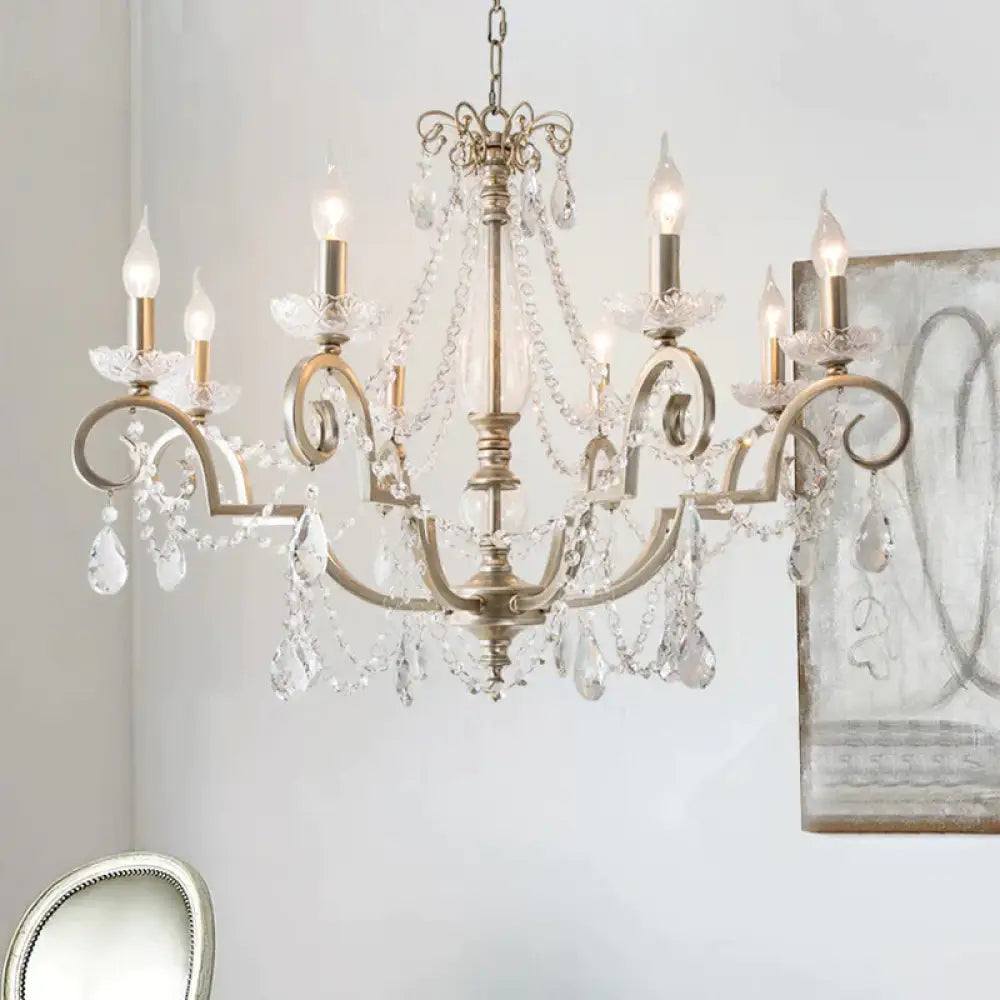 Candle Clear Crystal Chandelier Light Fixture Rustic 3/6/8 Lights Living Room Suspension Lamp In