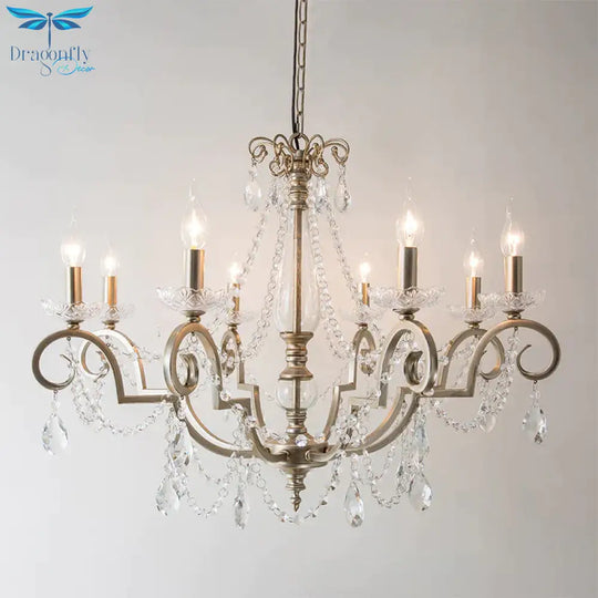 Candle Clear Crystal Chandelier Light Fixture Rustic 3/6/8 Lights Living Room Suspension Lamp In