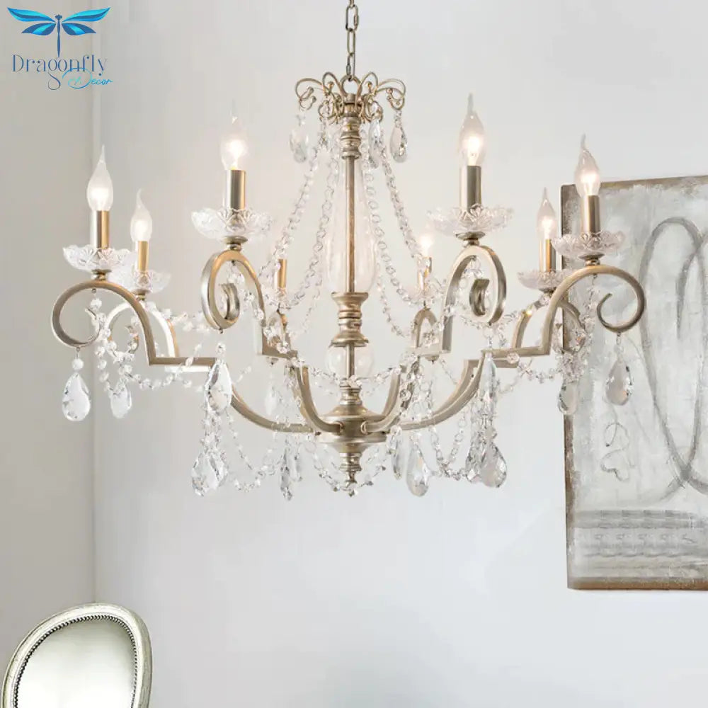 Candle Clear Crystal Chandelier Light Fixture Rustic 3/6/8 Lights Living Room Suspension Lamp In