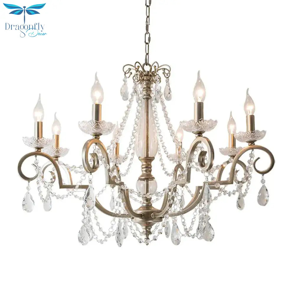 Candle Clear Crystal Chandelier Light Fixture Rustic 3/6/8 Lights Living Room Suspension Lamp In