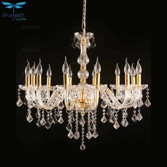 Candle Crystal Orb Chandelier Light Traditional 6 Heads Dining Room Hanging Ceiling In Gold