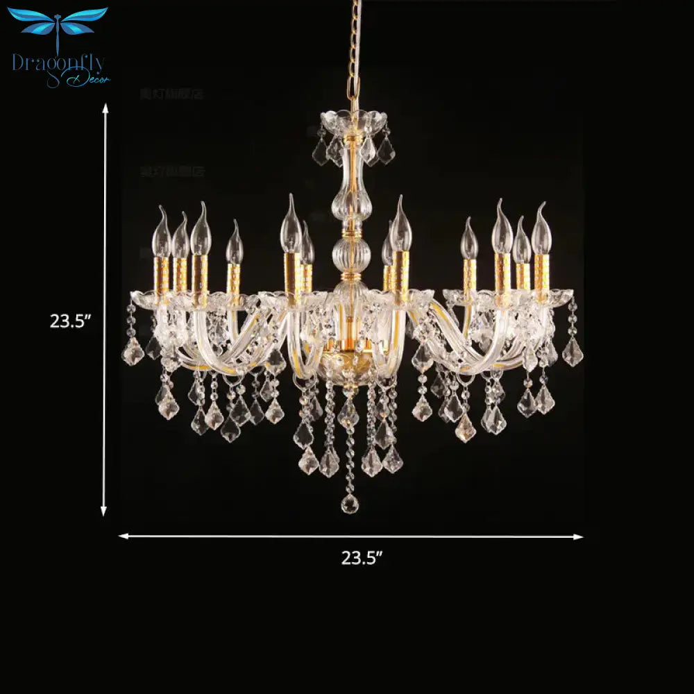 Candle Crystal Orb Chandelier Light Traditional 6 Heads Dining Room Hanging Ceiling In Gold