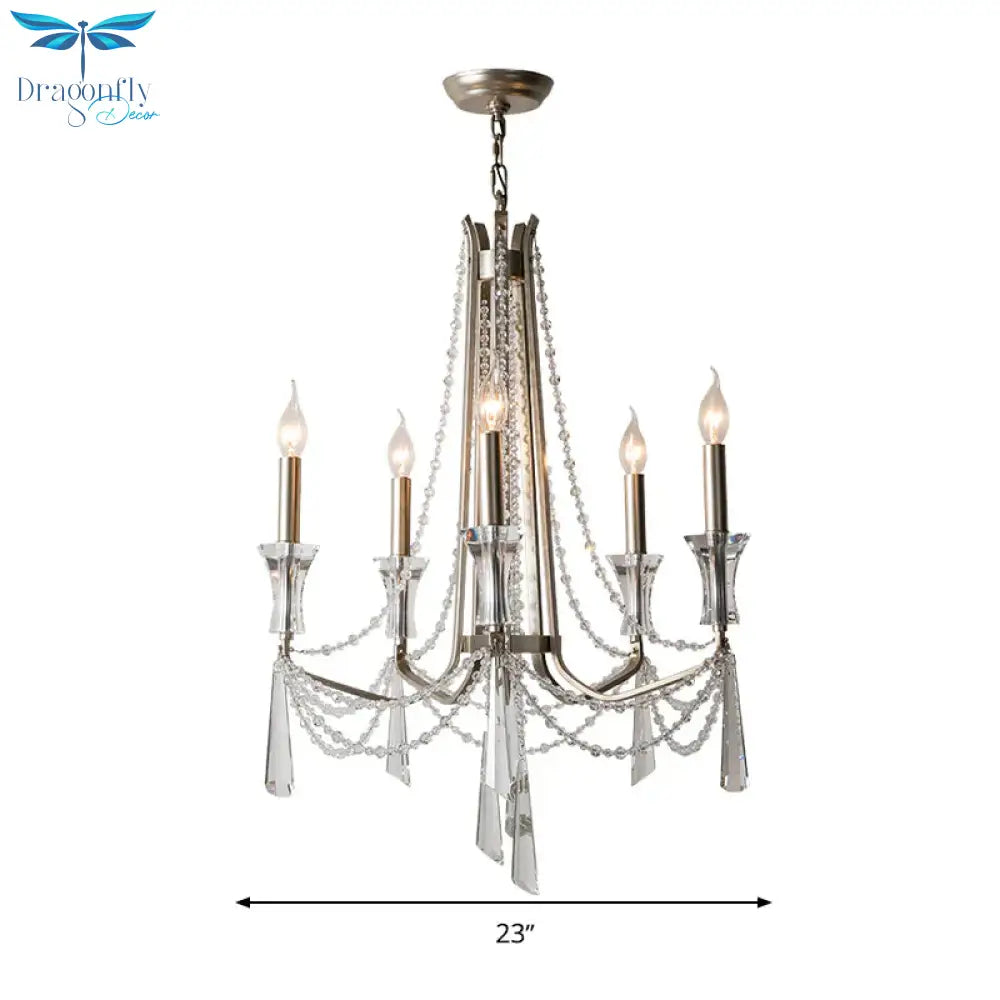 Candle Dining Room Chandelier Lighting Fixture Countryside 5/6 Lights Chrome Drop Pendant