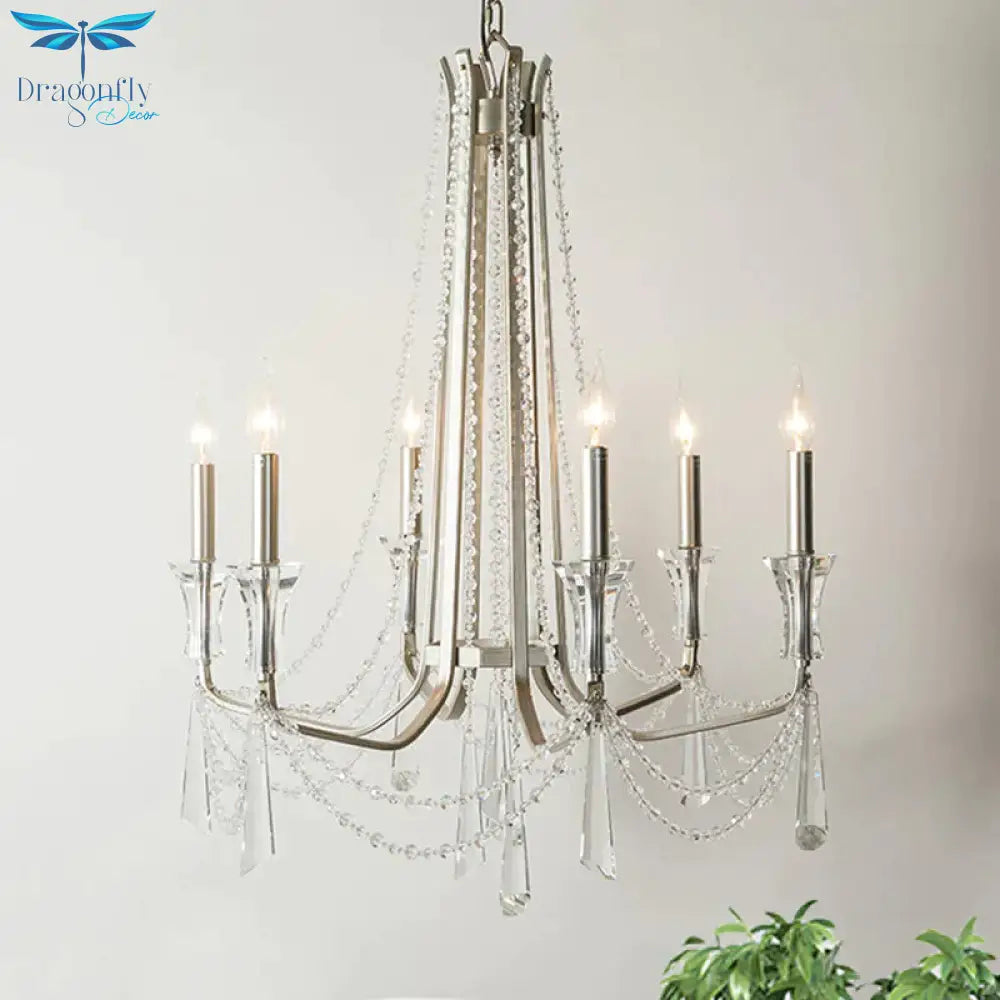 Candle Dining Room Chandelier Lighting Fixture Countryside 5/6 Lights Chrome Drop Pendant