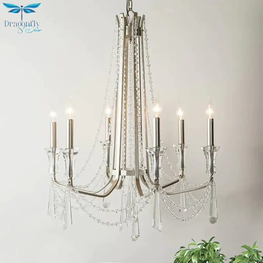 Candle Dining Room Chandelier Lighting Fixture Countryside 5/6 Lights Chrome Drop Pendant