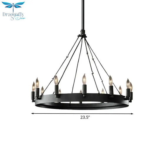 Candle Iron Suspension Lamp Countryside 12 - Head Coffee Shop Wagon Wheel Chandelier Lighting In